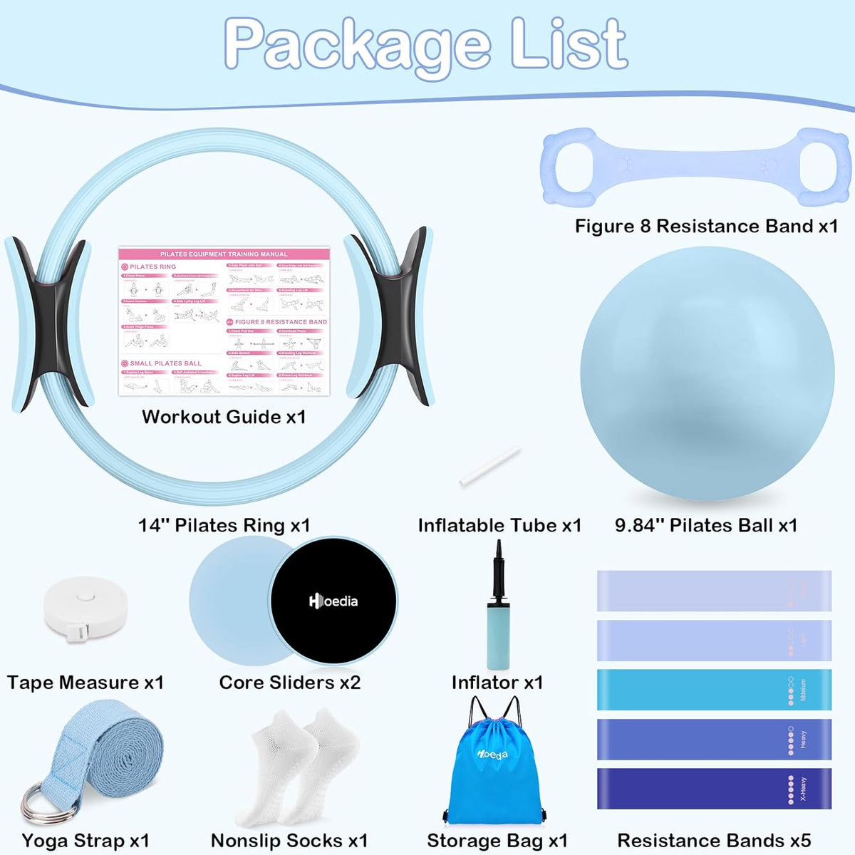 Pilates Kit for Women, Pilates Equipment Ring and Ball Set with Resistance Bands, Yoga Strap, Core Sliders, Socks, Bag & Guide for Starter Home Workout Fitness Gym Essentials