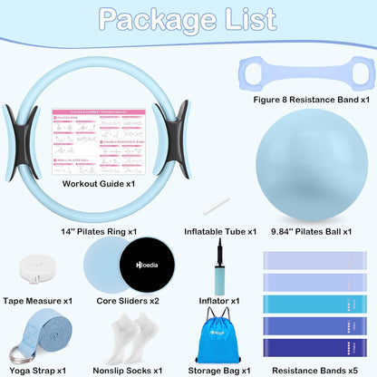 Pilates Kit for Women, Pilates Equipment Ring and Ball Set with Resistance Bands, Yoga Strap, Core Sliders, Socks, Bag & Guide for Starter Home Workout Fitness Gym Essentials