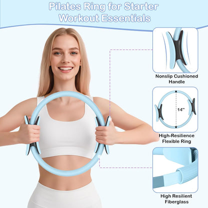 Pilates Kit for Women, Pilates Equipment Ring and Ball Set with Resistance Bands, Yoga Strap, Core Sliders, Socks, Bag & Guide for Starter Home Workout Fitness Gym Essentials