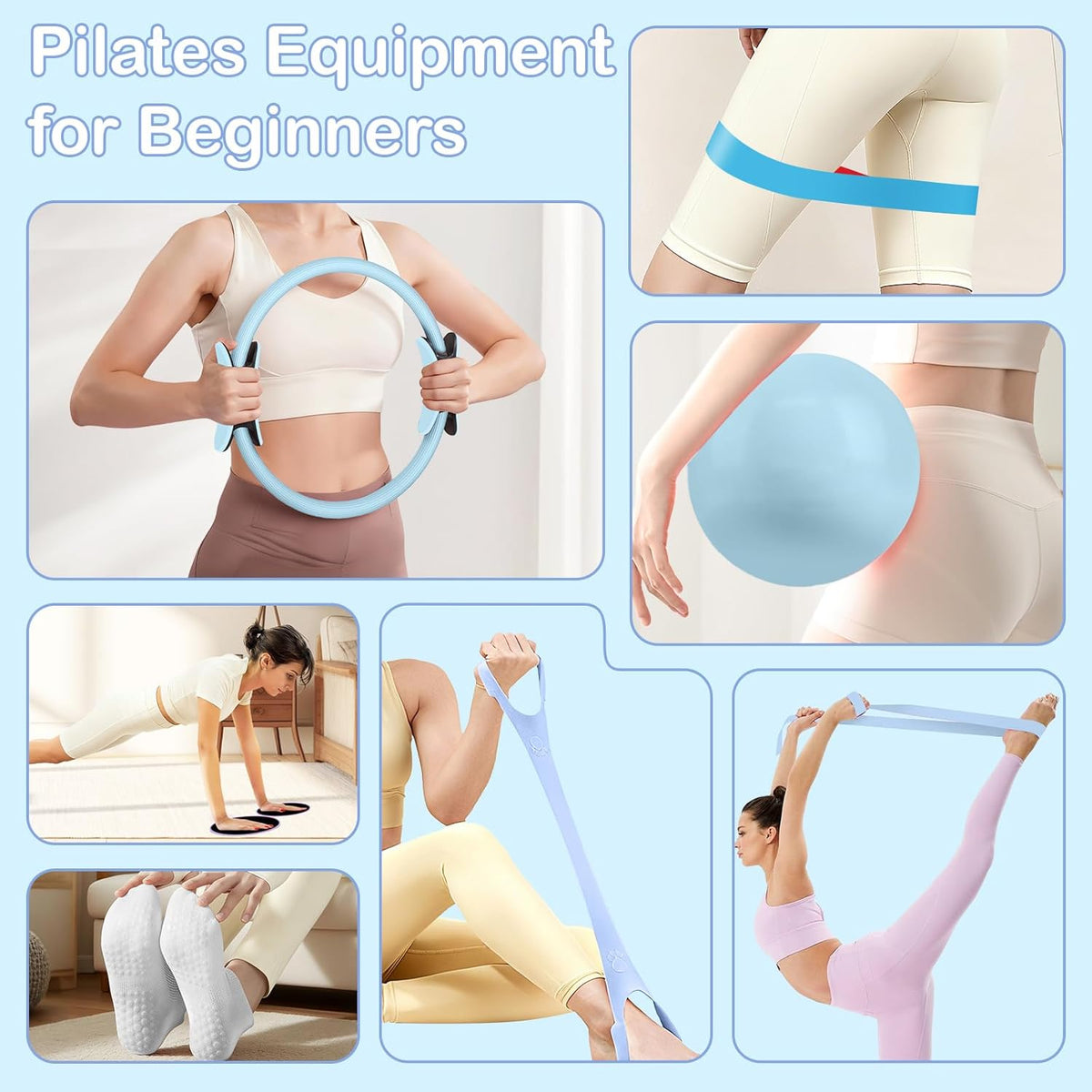 Pilates Kit for Women, Pilates Equipment Ring and Ball Set with Resistance Bands, Yoga Strap, Core Sliders, Socks, Bag & Guide for Starter Home Workout Fitness Gym Essentials