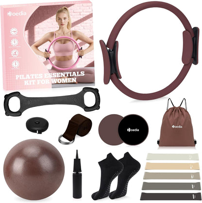 Pilates Kit for Women, Pilates Equipment Ring and Ball Set with Resistance Bands, Yoga Strap, Core Sliders, Socks, Bag & Guide for Starter Home Workout Fitness Gym Essentials