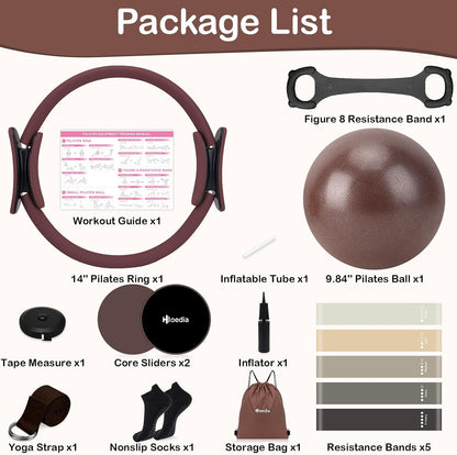 Pilates Kit for Women, Pilates Equipment Ring and Ball Set with Resistance Bands, Yoga Strap, Core Sliders, Socks, Bag & Guide for Starter Home Workout Fitness Gym Essentials