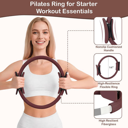 Pilates Kit for Women, Pilates Equipment Ring and Ball Set with Resistance Bands, Yoga Strap, Core Sliders, Socks, Bag & Guide for Starter Home Workout Fitness Gym Essentials