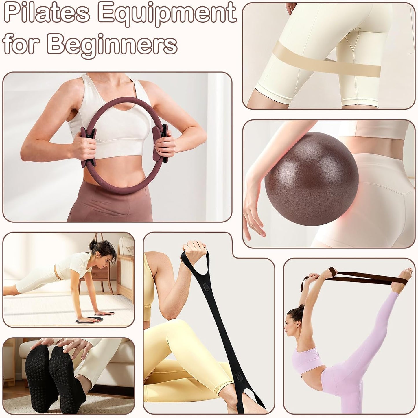 Pilates Kit for Women, Pilates Equipment Ring and Ball Set with Resistance Bands, Yoga Strap, Core Sliders, Socks, Bag & Guide for Starter Home Workout Fitness Gym Essentials