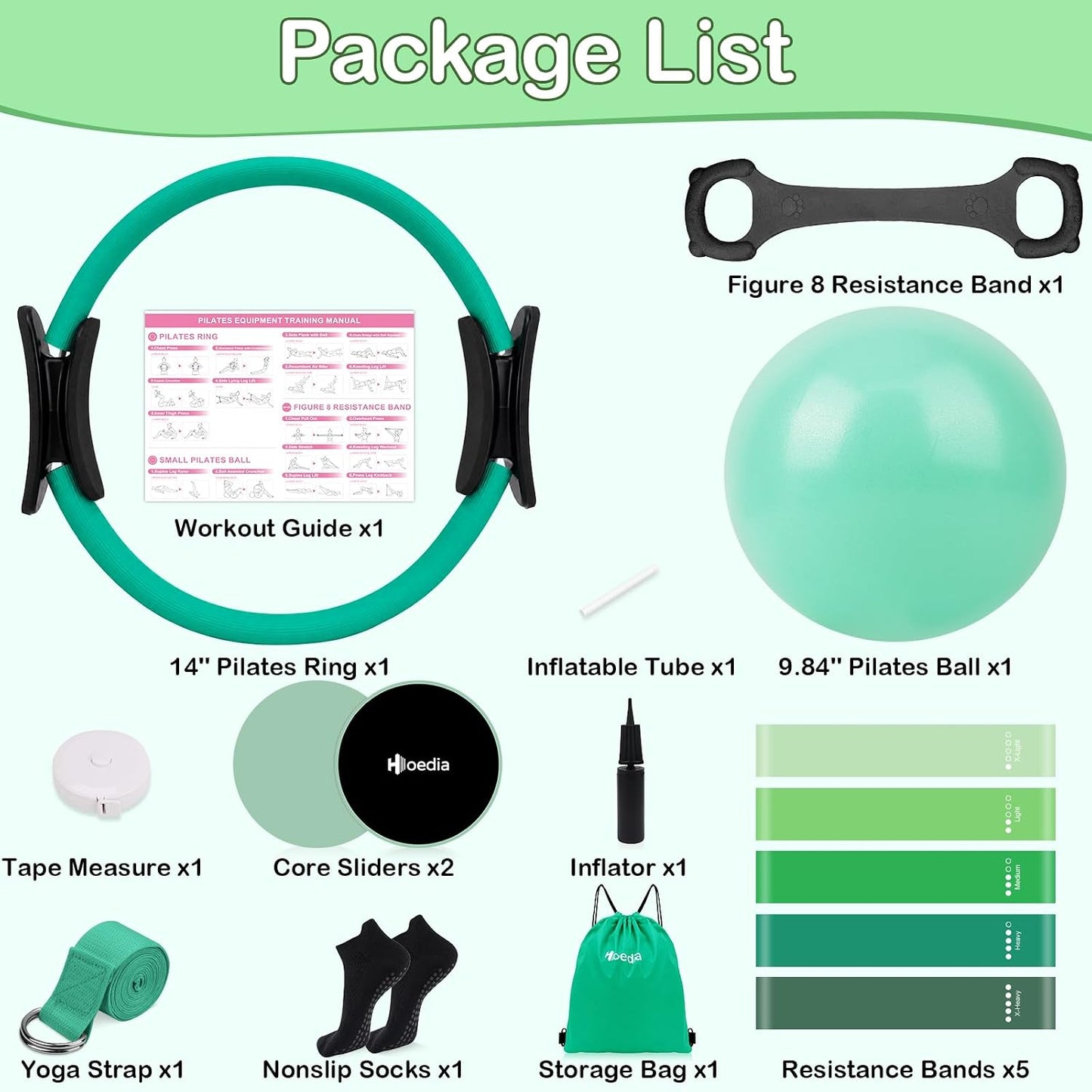 Pilates Kit for Women, Pilates Equipment Ring and Ball Set with Resistance Bands, Yoga Strap, Core Sliders, Socks, Bag & Guide for Starter Home Workout Fitness Gym Essentials