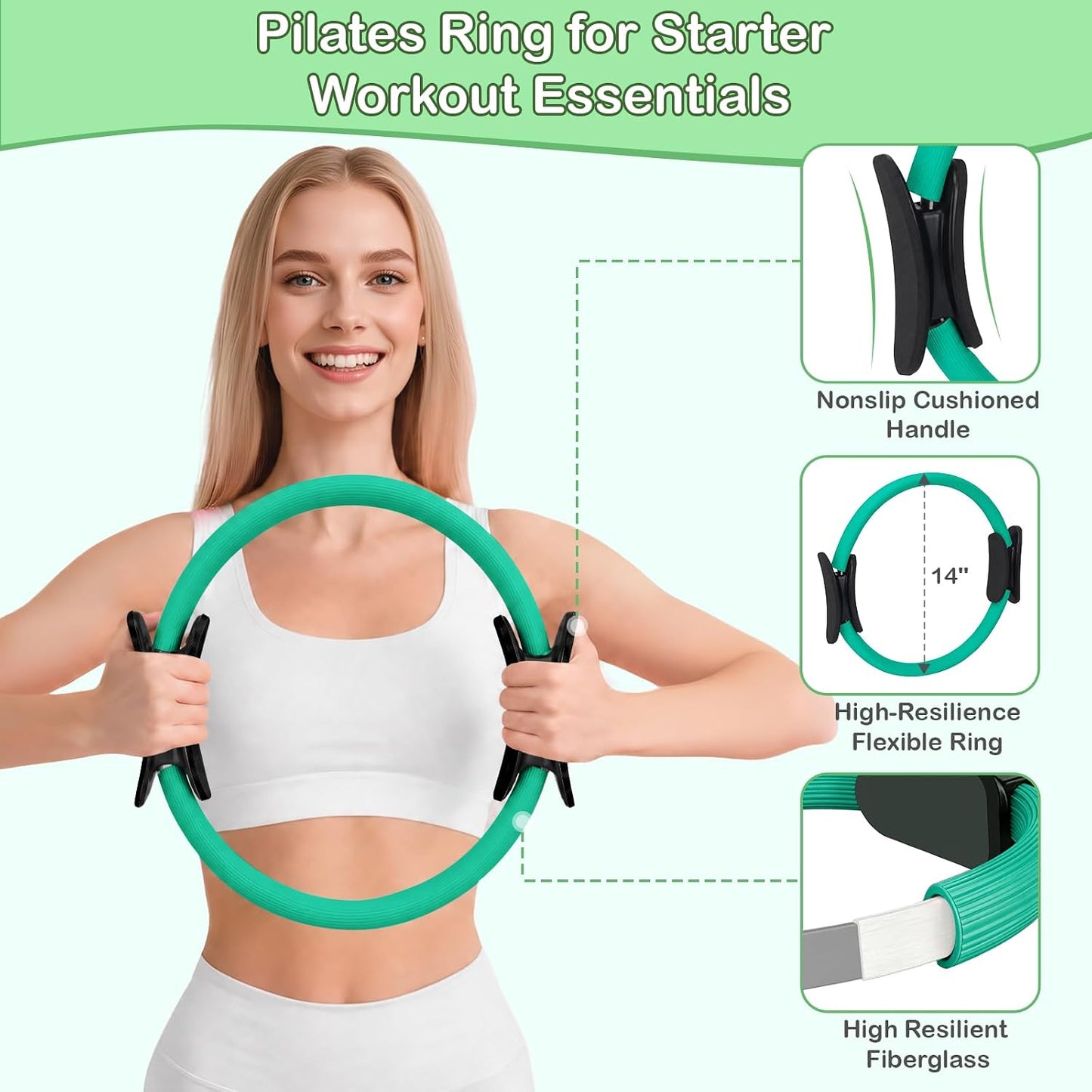 Pilates Kit for Women, Pilates Equipment Ring and Ball Set with Resistance Bands, Yoga Strap, Core Sliders, Socks, Bag & Guide for Starter Home Workout Fitness Gym Essentials