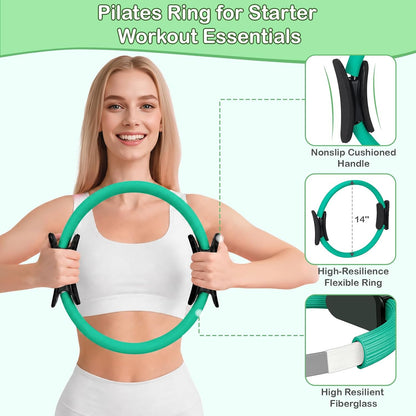 Pilates Kit for Women, Pilates Equipment Ring and Ball Set with Resistance Bands, Yoga Strap, Core Sliders, Socks, Bag & Guide for Starter Home Workout Fitness Gym Essentials