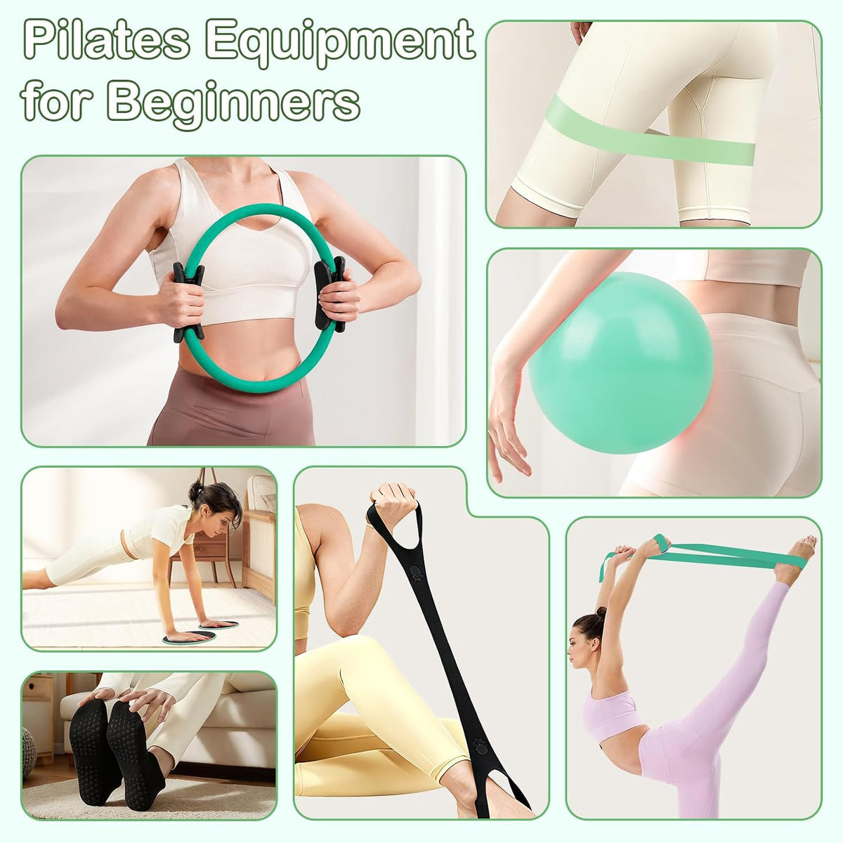 Pilates Kit for Women, Pilates Equipment Ring and Ball Set with Resistance Bands, Yoga Strap, Core Sliders, Socks, Bag & Guide for Starter Home Workout Fitness Gym Essentials