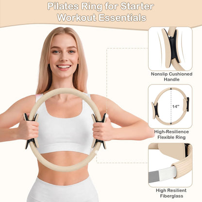 Pilates Kit for Women, Pilates Equipment Ring and Ball Set with Resistance Bands, Yoga Strap, Core Sliders, Socks, Bag & Guide for Starter Home Workout Fitness Gym Essentials