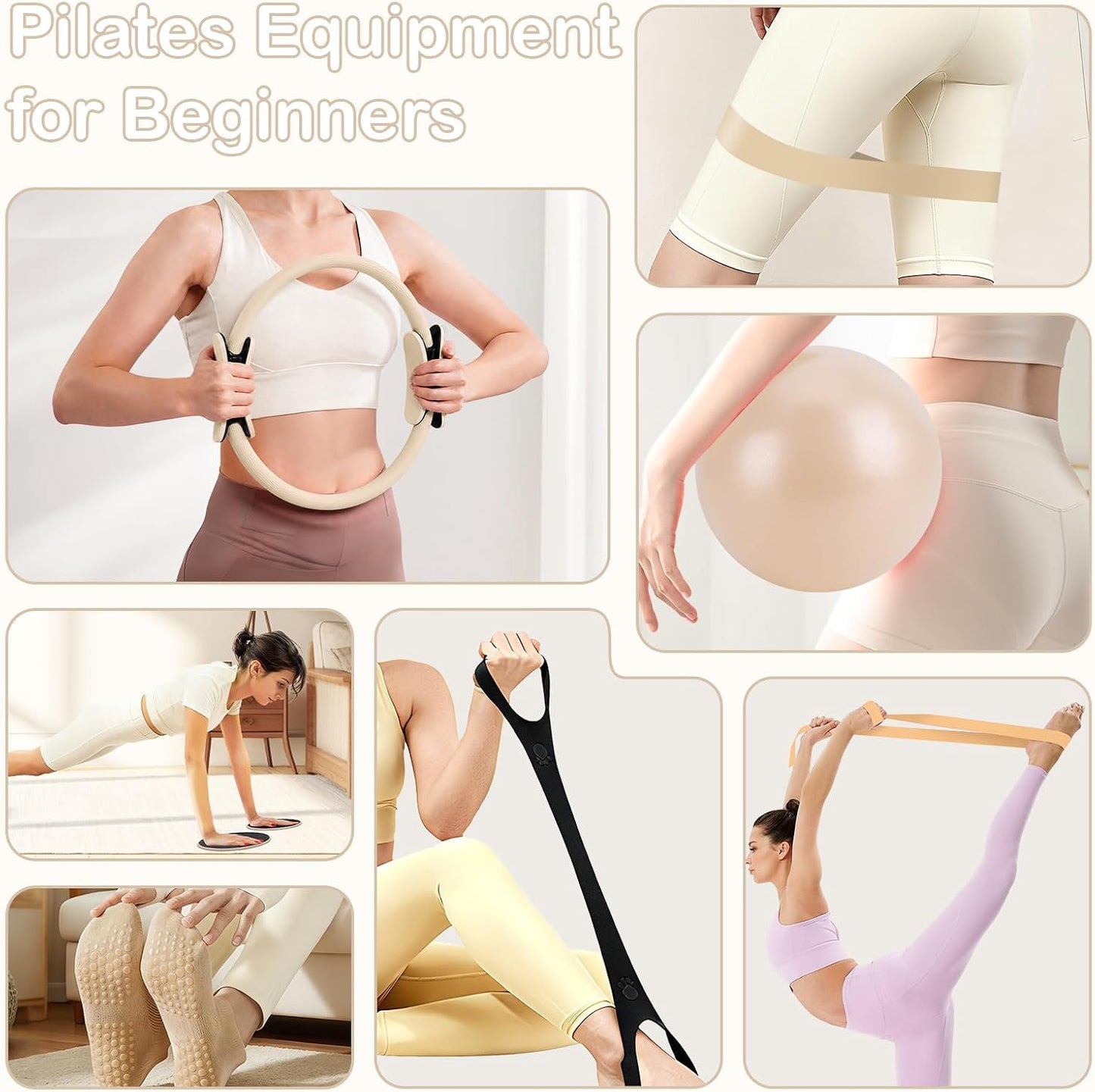 Pilates Kit for Women, Pilates Equipment Ring and Ball Set with Resistance Bands, Yoga Strap, Core Sliders, Socks, Bag & Guide for Starter Home Workout Fitness Gym Essentials