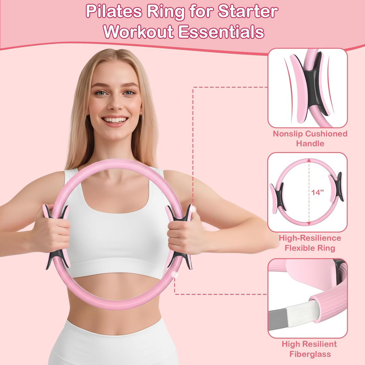 Pilates Kit for Women, Pilates Equipment Ring and Ball Set with Resistance Bands, Yoga Strap, Core Sliders, Socks, Bag & Guide for Starter Home Workout Fitness Gym Essentials