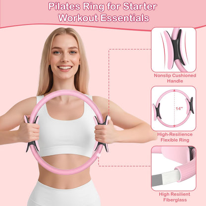 Pilates Kit for Women, Pilates Equipment Ring and Ball Set with Resistance Bands, Yoga Strap, Core Sliders, Socks, Bag & Guide for Starter Home Workout Fitness Gym Essentials