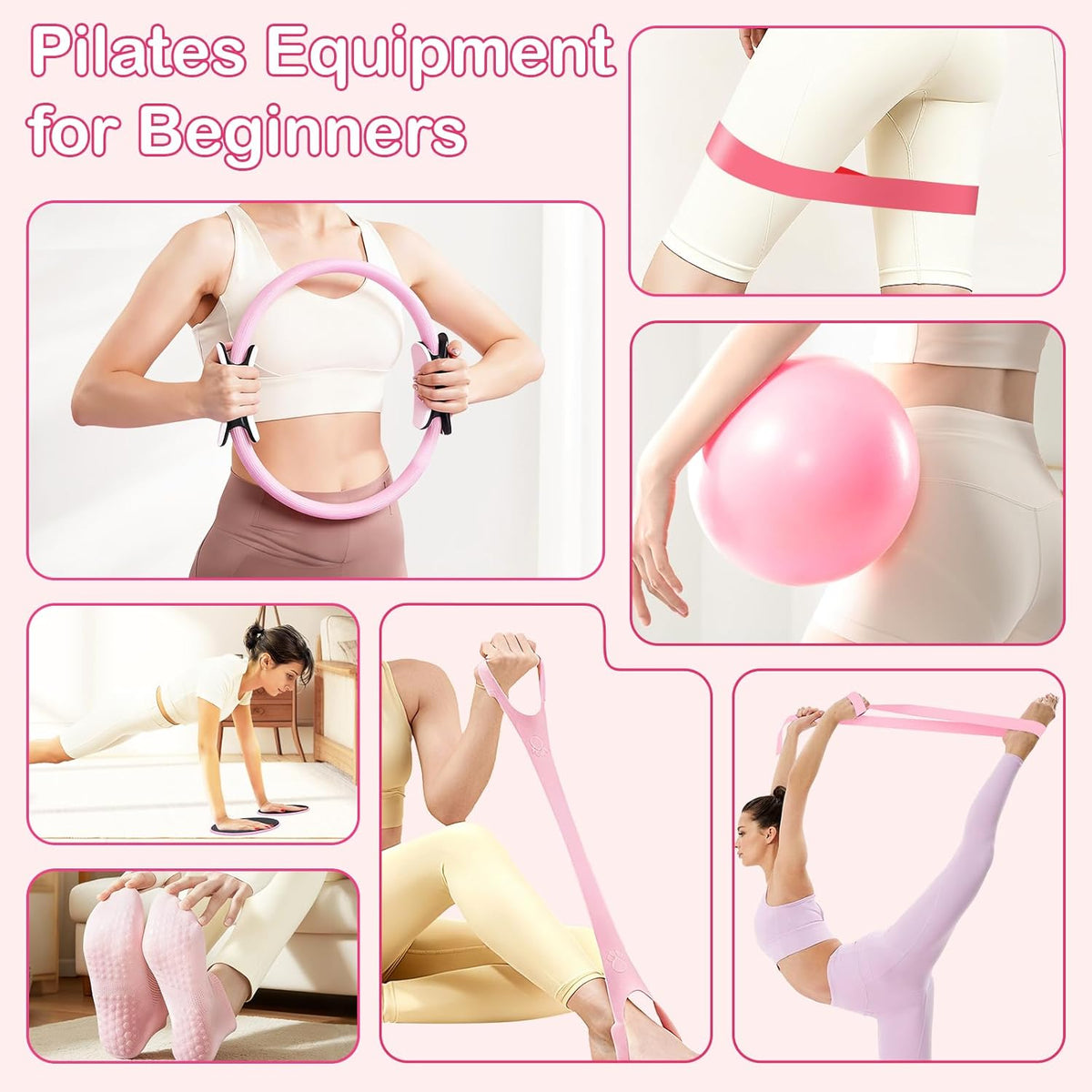 Pilates Kit for Women, Pilates Equipment Ring and Ball Set with Resistance Bands, Yoga Strap, Core Sliders, Socks, Bag & Guide for Starter Home Workout Fitness Gym Essentials
