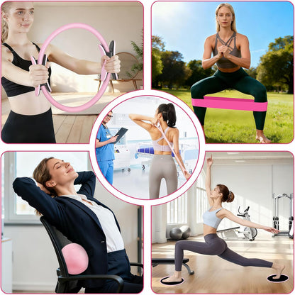 Pilates Kit for Women, Pilates Equipment Ring and Ball Set with Resistance Bands, Yoga Strap, Core Sliders, Socks, Bag & Guide for Starter Home Workout Fitness Gym Essentials