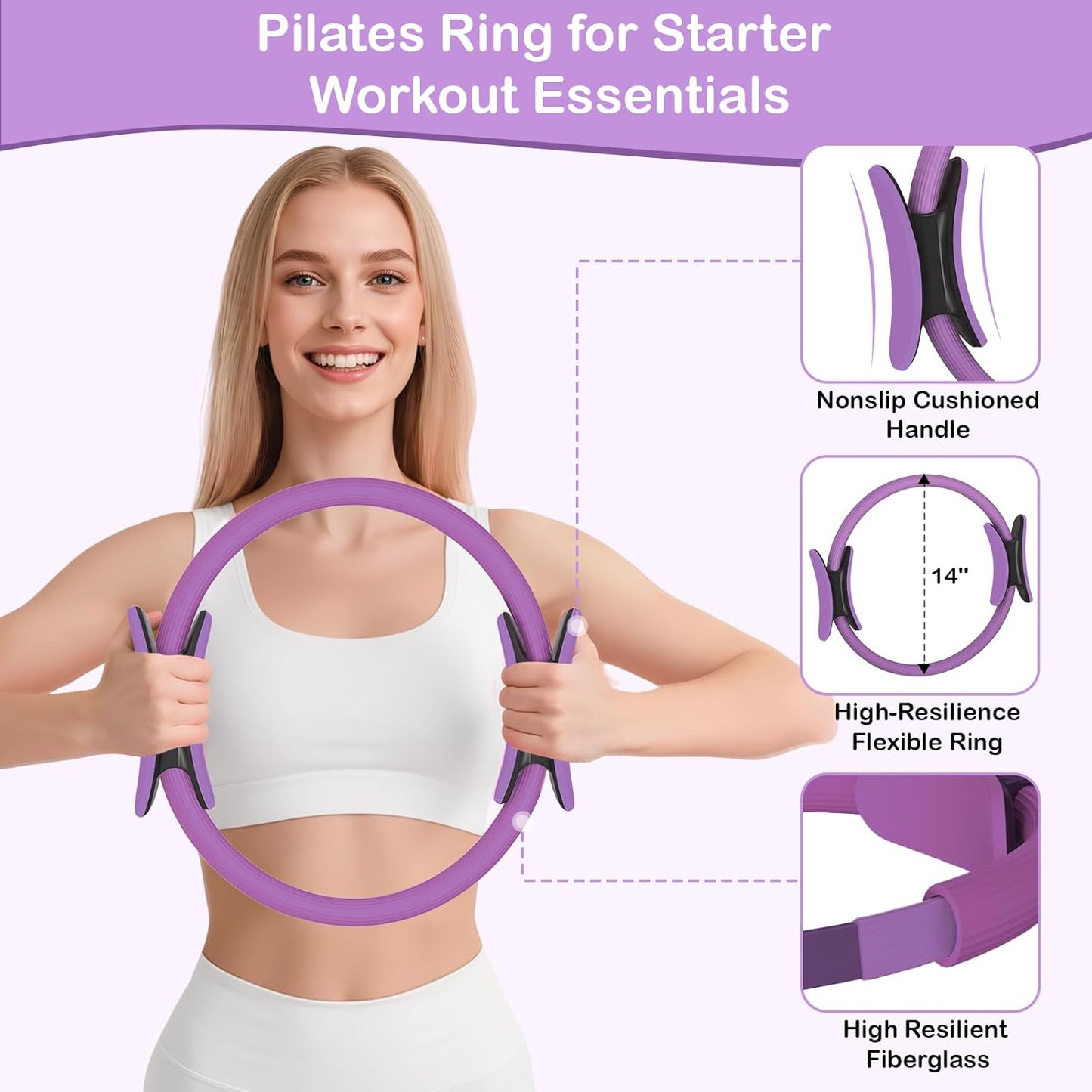 Pilates Kit for Women, Pilates Equipment Ring and Ball Set with Resistance Bands, Yoga Strap, Core Sliders, Socks, Bag & Guide for Starter Home Workout Fitness Gym Essentials