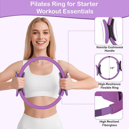 Pilates Kit for Women, Pilates Equipment Ring and Ball Set with Resistance Bands, Yoga Strap, Core Sliders, Socks, Bag & Guide for Starter Home Workout Fitness Gym Essentials