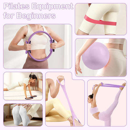 Pilates Kit for Women, Pilates Equipment Ring and Ball Set with Resistance Bands, Yoga Strap, Core Sliders, Socks, Bag & Guide for Starter Home Workout Fitness Gym Essentials
