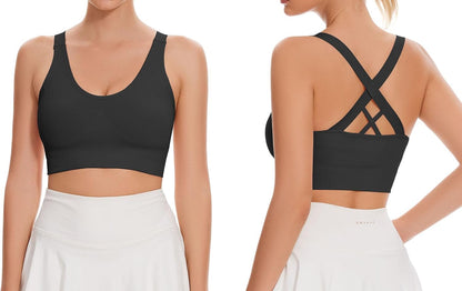 Sports Bra for Women Unpadded Medium Support Criss Cross Back Strappy Workout Bra High Impact Gym Activewear Top
