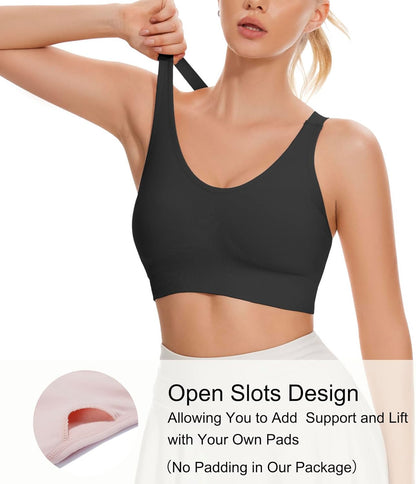 Sports Bra for Women Unpadded Medium Support Criss Cross Back Strappy Workout Bra High Impact Gym Activewear Top