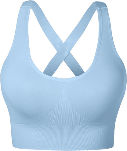 Sports Bra for Women Unpadded Medium Support Criss Cross Back Strappy Workout Bra High Impact Gym Activewear Top