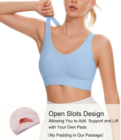 Sports Bra for Women Unpadded Medium Support Criss Cross Back Strappy Workout Bra High Impact Gym Activewear Top