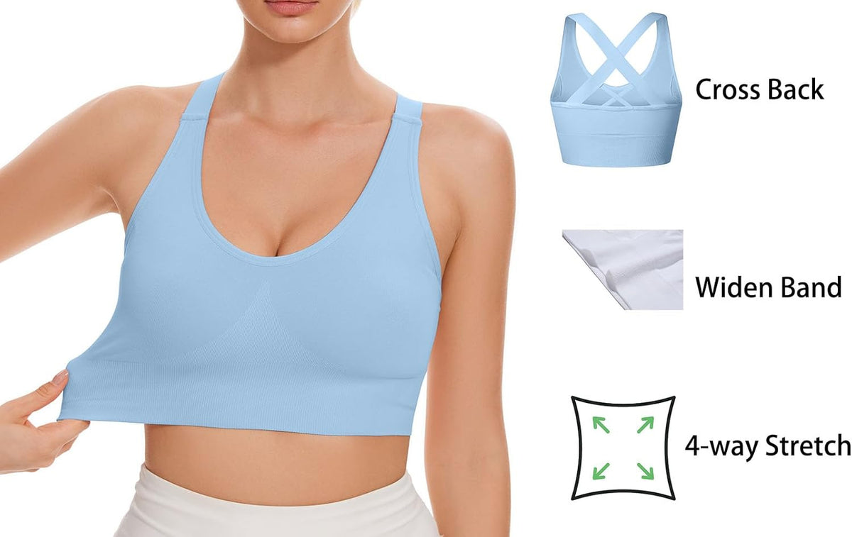 Sports Bra for Women Unpadded Medium Support Criss Cross Back Strappy Workout Bra High Impact Gym Activewear Top