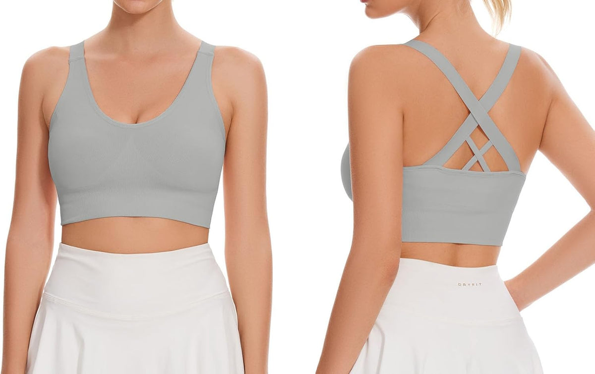 Sports Bra for Women Unpadded Medium Support Criss Cross Back Strappy Workout Bra High Impact Gym Activewear Top