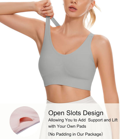Sports Bra for Women Unpadded Medium Support Criss Cross Back Strappy Workout Bra High Impact Gym Activewear Top
