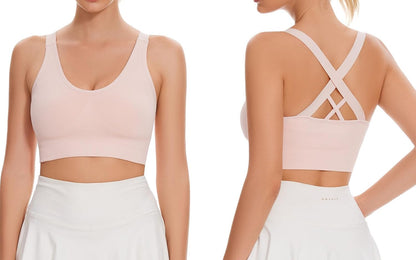 Sports Bra for Women Unpadded Medium Support Criss Cross Back Strappy Workout Bra High Impact Gym Activewear Top