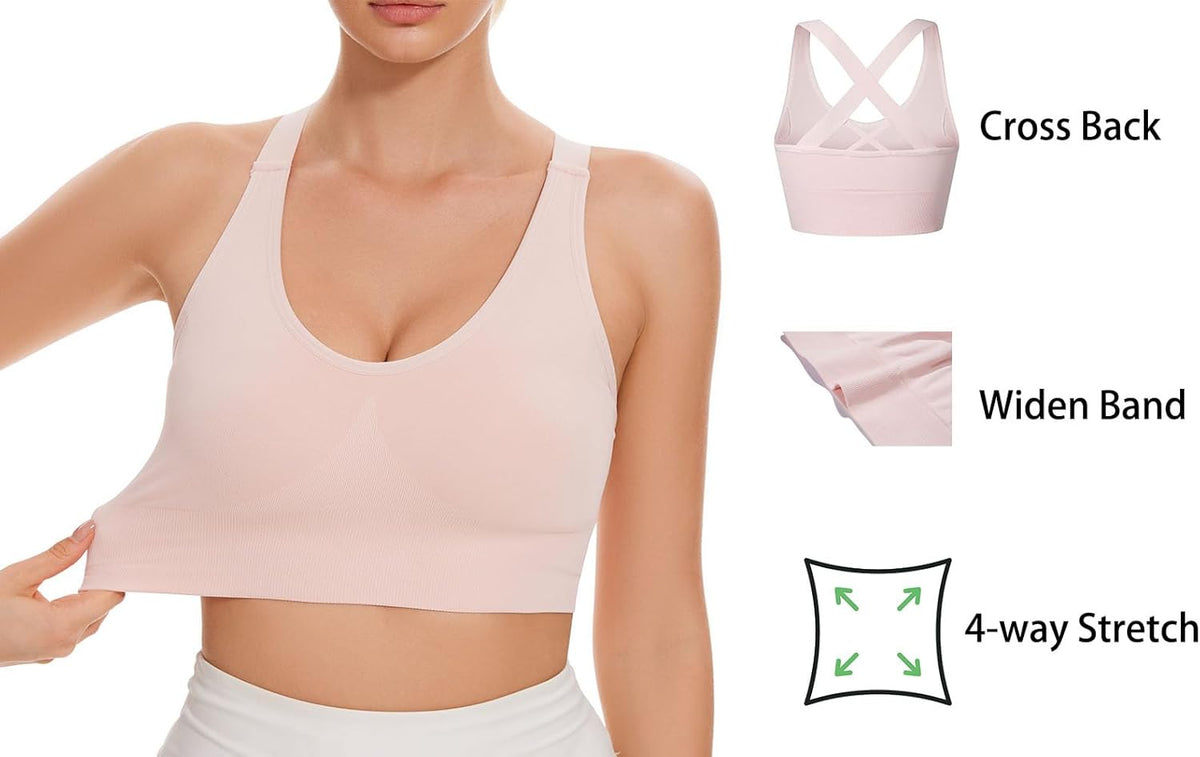 Sports Bra for Women Unpadded Medium Support Criss Cross Back Strappy Workout Bra High Impact Gym Activewear Top