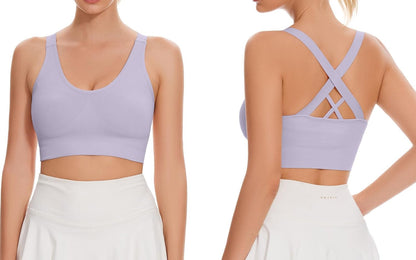 Sports Bra for Women Unpadded Medium Support Criss Cross Back Strappy Workout Bra High Impact Gym Activewear Top