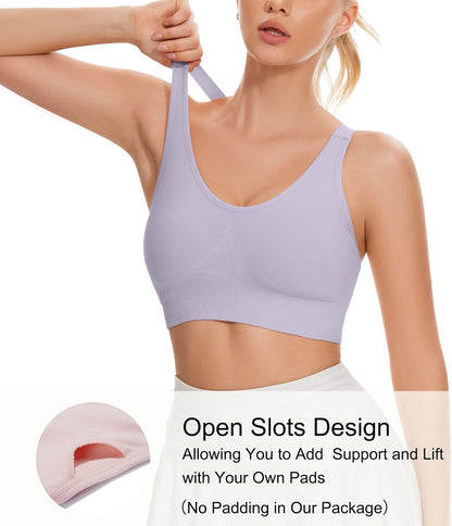 Sports Bra for Women Unpadded Medium Support Criss Cross Back Strappy Workout Bra High Impact Gym Activewear Top