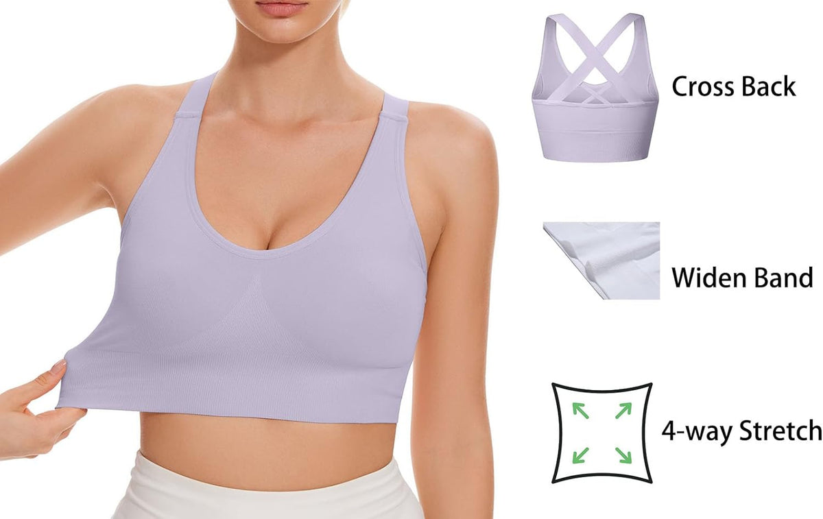 Sports Bra for Women Unpadded Medium Support Criss Cross Back Strappy Workout Bra High Impact Gym Activewear Top
