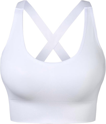 Sports Bra for Women Unpadded Medium Support Criss Cross Back Strappy Workout Bra High Impact Gym Activewear Top