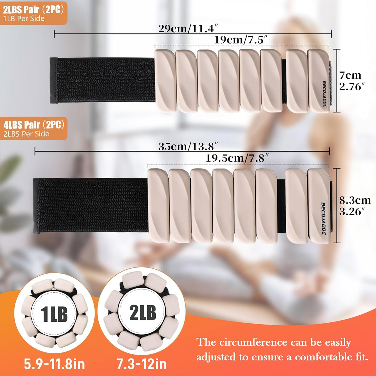 Ankle Weights Set of 2 (1 lb/2 lb Each) for Women Men Adjustable Wrist Bracelet for Home Gym Weighted Bangles Wristbands Leg Arm Weights for Walking Swimming Running Pilates Yoga Gym