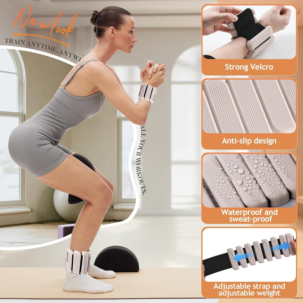 Ankle Weights Set of 2 (1 lb/2 lb Each) for Women Men Adjustable Wrist Bracelet for Home Gym Weighted Bangles Wristbands Leg Arm Weights for Walking Swimming Running Pilates Yoga Gym