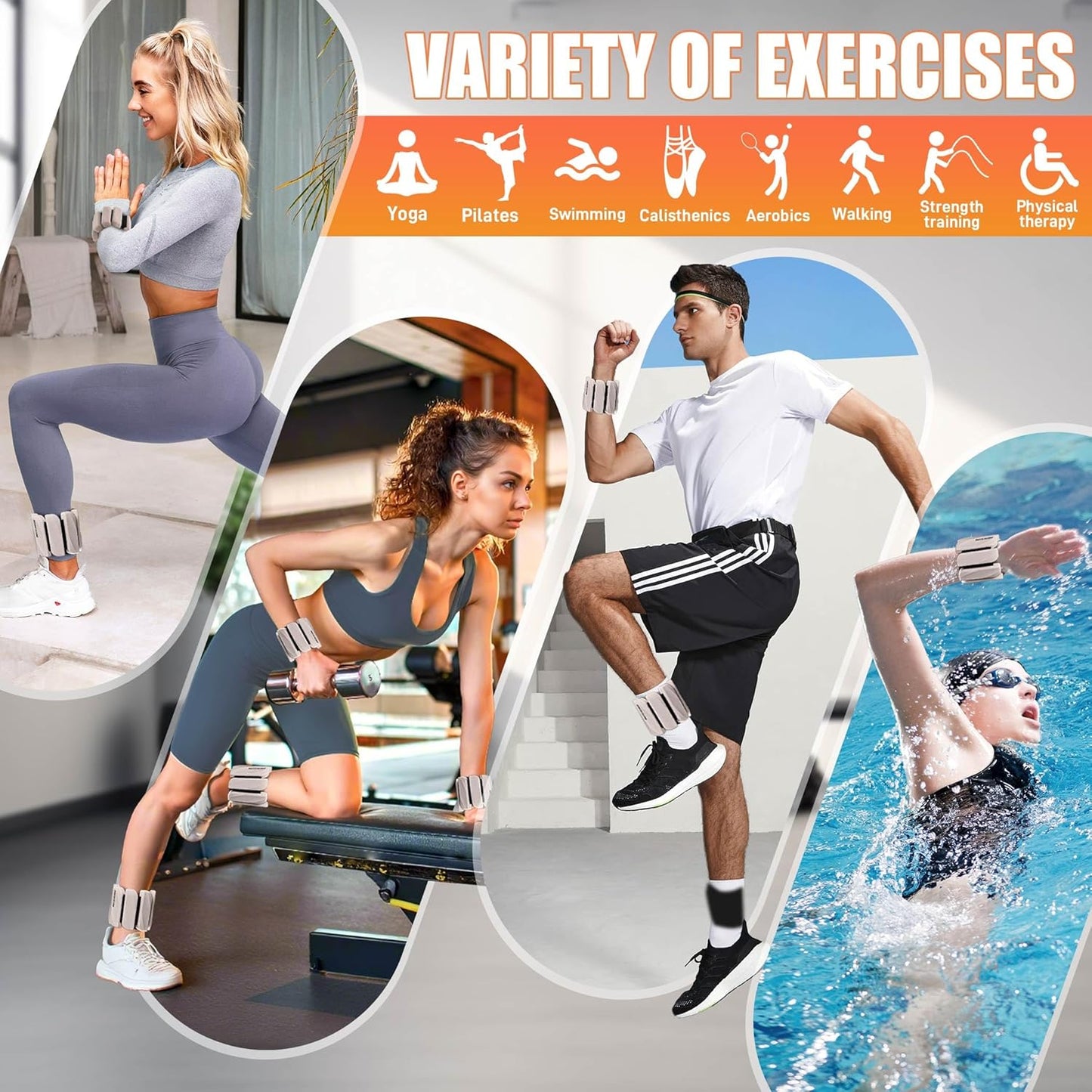 Ankle Weights Set of 2 (1 lb/2 lb Each) for Women Men Adjustable Wrist Bracelet for Home Gym Weighted Bangles Wristbands Leg Arm Weights for Walking Swimming Running Pilates Yoga Gym