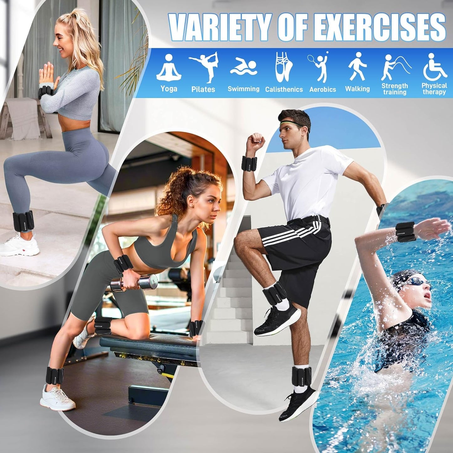 Ankle Weights Set of 2 (1 lb/2 lb Each) for Women Men Adjustable Wrist Bracelet for Home Gym Weighted Bangles Wristbands Leg Arm Weights for Walking Swimming Running Pilates Yoga Gym