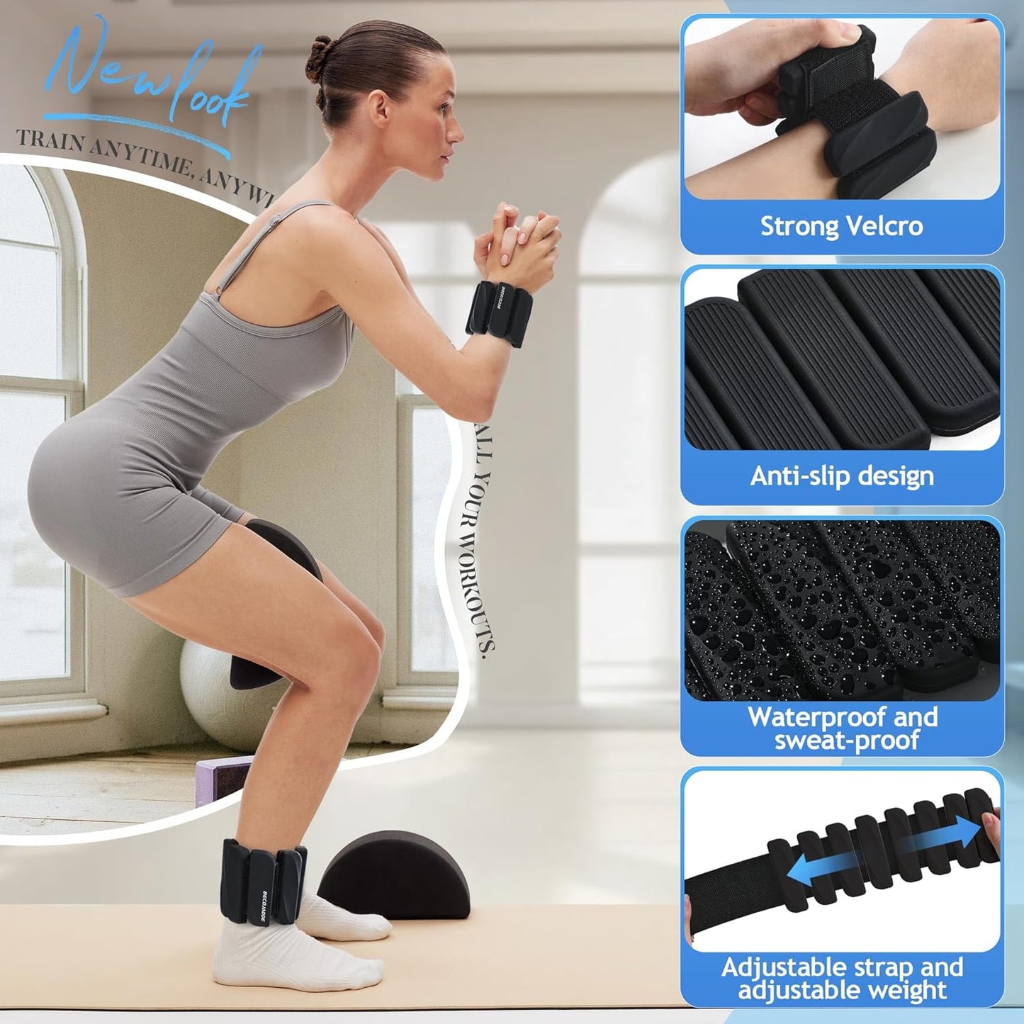 Ankle Weights Set of 2 (1 lb/2 lb Each) for Women Men Adjustable Wrist Bracelet for Home Gym Weighted Bangles Wristbands Leg Arm Weights for Walking Swimming Running Pilates Yoga Gym