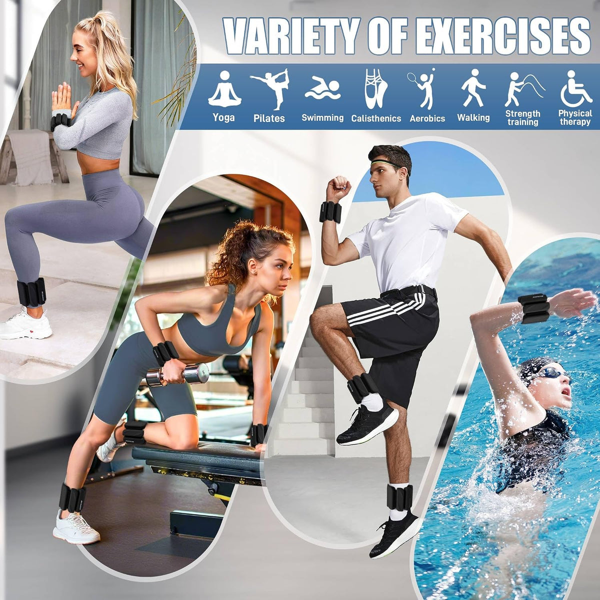 Ankle Weights Set of 2 (1 lb/2 lb Each) for Women Men Adjustable Wrist Bracelet for Home Gym Weighted Bangles Wristbands Leg Arm Weights for Walking Swimming Running Pilates Yoga Gym