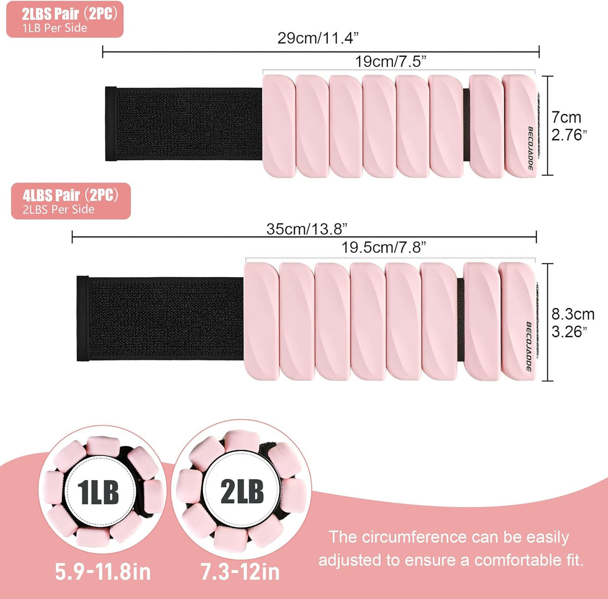 Ankle Weights Set of 2 (1 lb/2 lb Each) for Women Men Adjustable Wrist Bracelet for Home Gym Weighted Bangles Wristbands Leg Arm Weights for Walking Swimming Running Pilates Yoga Gym