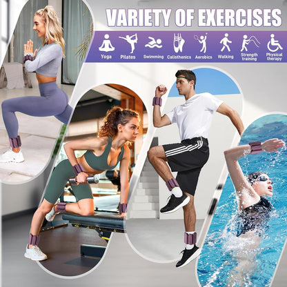 Ankle Weights Set of 2 (1 lb/2 lb Each) for Women Men Adjustable Wrist Bracelet for Home Gym Weighted Bangles Wristbands Leg Arm Weights for Walking Swimming Running Pilates Yoga Gym