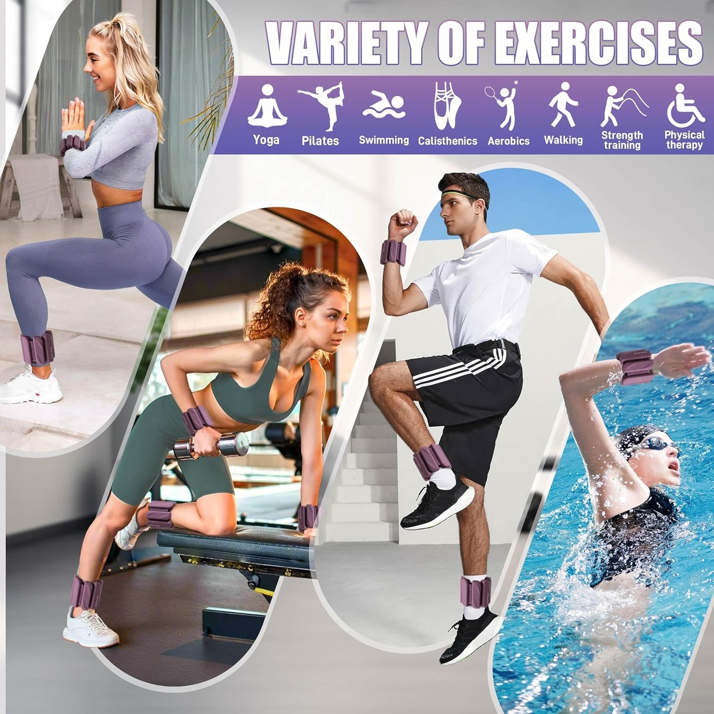 Ankle Weights Set of 2 (1 lb/2 lb Each) for Women Men Adjustable Wrist Bracelet for Home Gym Weighted Bangles Wristbands Leg Arm Weights for Walking Swimming Running Pilates Yoga Gym