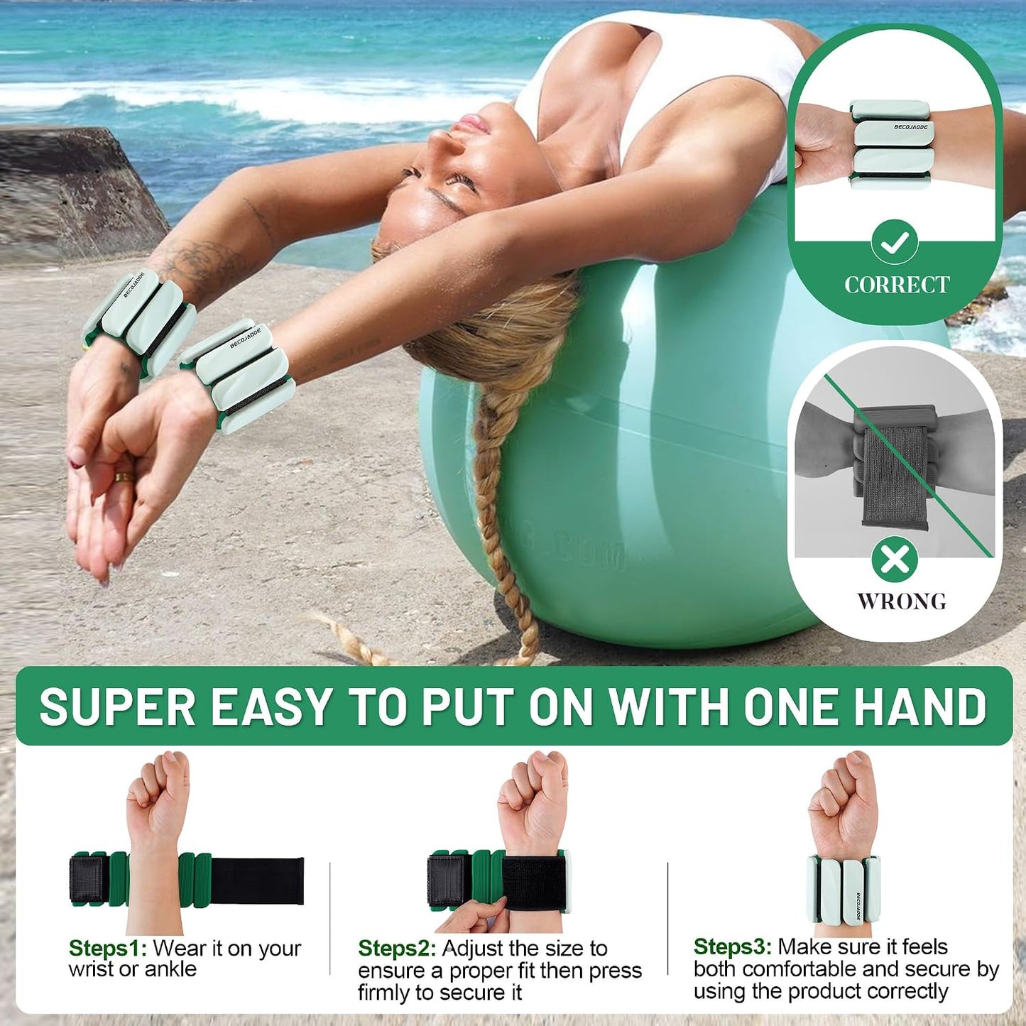 Ankle Weights Set of 2 (1 lb/2 lb Each) for Women Men Adjustable Wrist Bracelet for Home Gym Weighted Bangles Wristbands Leg Arm Weights for Walking Swimming Running Pilates Yoga Gym