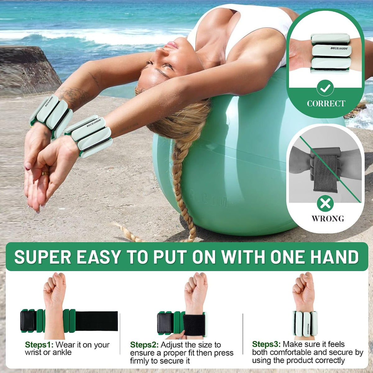 Ankle Weights Set of 2 (1 lb/2 lb Each) for Women Men Adjustable Wrist Bracelet for Home Gym Weighted Bangles Wristbands Leg Arm Weights for Walking Swimming Running Pilates Yoga Gym