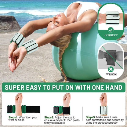 Ankle Weights Set of 2 (1 lb/2 lb Each) for Women Men Adjustable Wrist Bracelet for Home Gym Weighted Bangles Wristbands Leg Arm Weights for Walking Swimming Running Pilates Yoga Gym