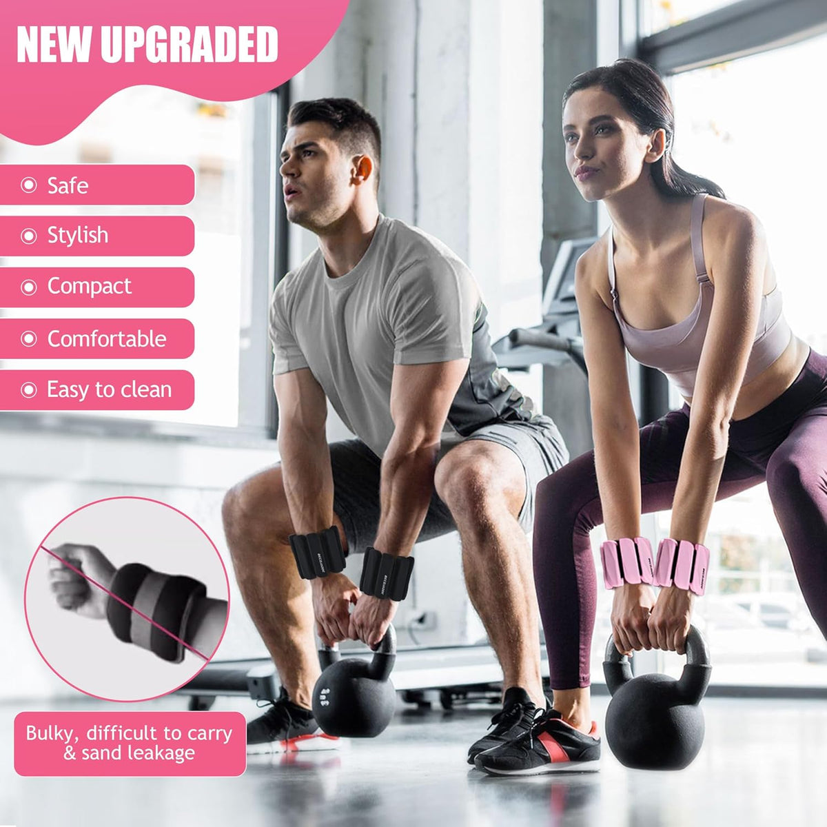 Ankle Weights Set of 2 (1 lb/2 lb Each) for Women Men Adjustable Wrist Bracelet for Home Gym Weighted Bangles Wristbands Leg Arm Weights for Walking Swimming Running Pilates Yoga Gym