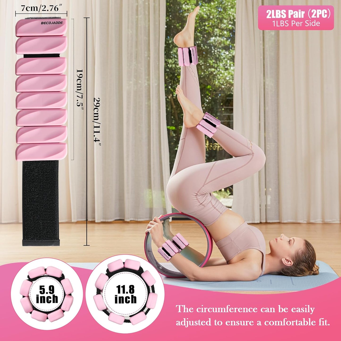 Ankle Weights Set of 2 (1 lb/2 lb Each) for Women Men Adjustable Wrist Bracelet for Home Gym Weighted Bangles Wristbands Leg Arm Weights for Walking Swimming Running Pilates Yoga Gym