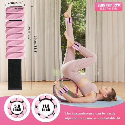 Ankle Weights Set of 2 (1 lb/2 lb Each) for Women Men Adjustable Wrist Bracelet for Home Gym Weighted Bangles Wristbands Leg Arm Weights for Walking Swimming Running Pilates Yoga Gym