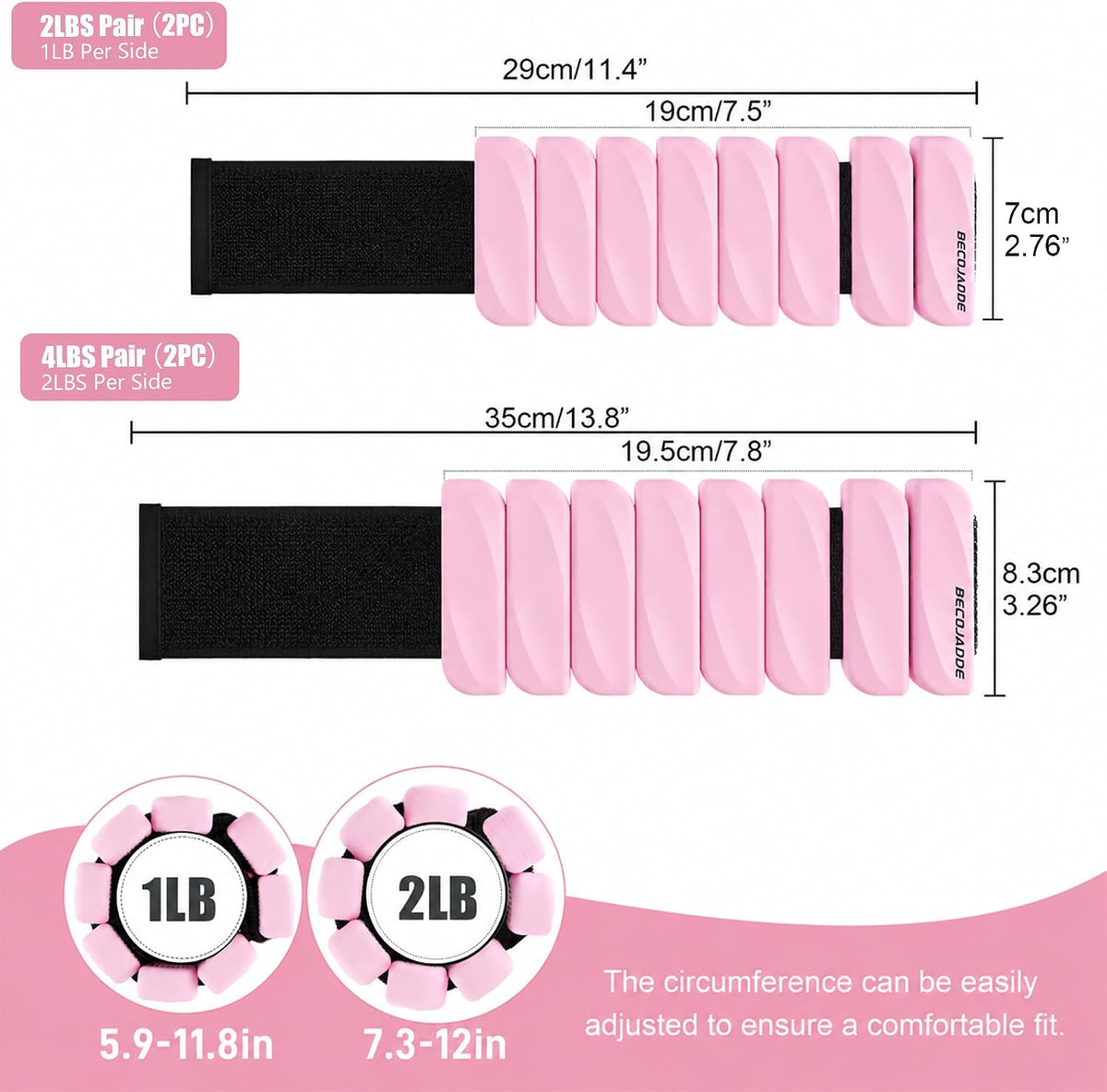 Ankle Weights Set of 2 (1 lb/2 lb Each) for Women Men Adjustable Wrist Bracelet for Home Gym Weighted Bangles Wristbands Leg Arm Weights for Walking Swimming Running Pilates Yoga Gym